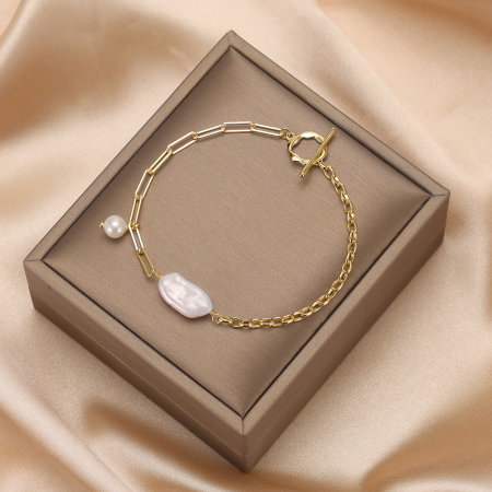 Bratara argint 925 placata cu aur 14K cu perle naturale [2]