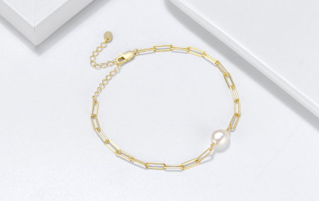 Bratara argint 925 placata cu aur 14K cu perle naturale [4]