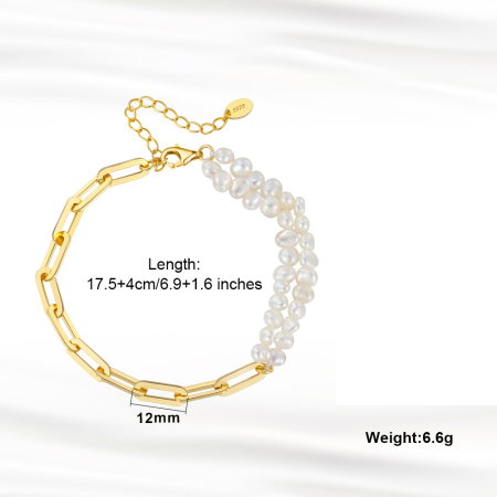 Bratara argint 925 placata cu aur 14K cu perle naturale [3]