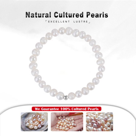 Bratara elastica din argint 925 placata cu aur 14K cu perle naturale [5]