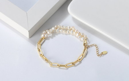 Bratara argint 925 placata cu aur 14K cu perle naturale [5]