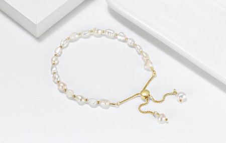 Bratara argint 925 placata cu aur 14K cu perle naturale [5]
