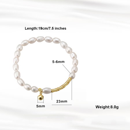 Bratara elastica din argint 925 placata cu aur 14K cu perle naturale [4]