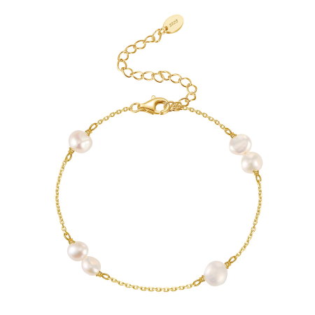 Bratara argint 925 placata cu aur 14K cu perle naturale