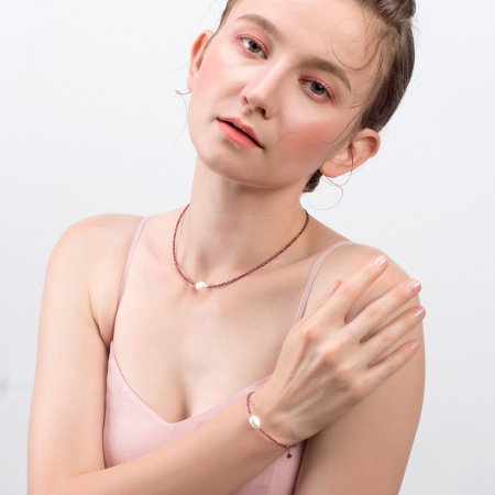 Bratara argint 925 placata cu aur 14K cu perle naturale si granat natural [4]