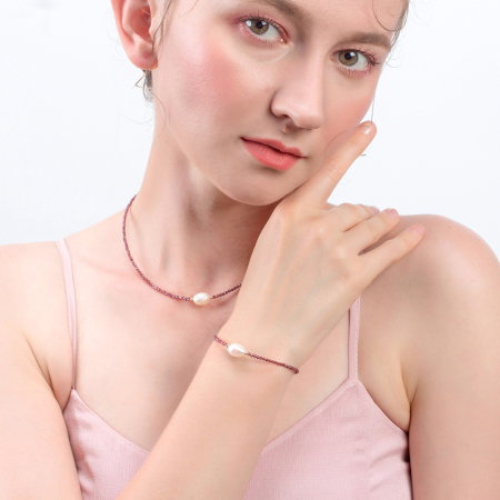 Bratara argint 925 placata cu aur 14K cu perle naturale si granat natural [2]