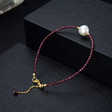 Bratara argint 925 placata cu aur 14K cu perle naturale si granat natural [5]