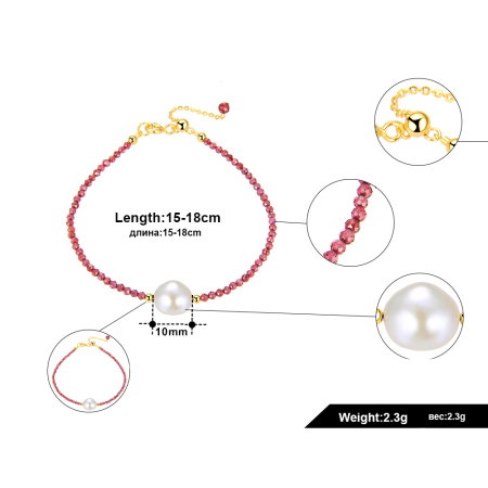 Bratara argint 925 placata cu aur 14K cu perle naturale si granat natural [6]