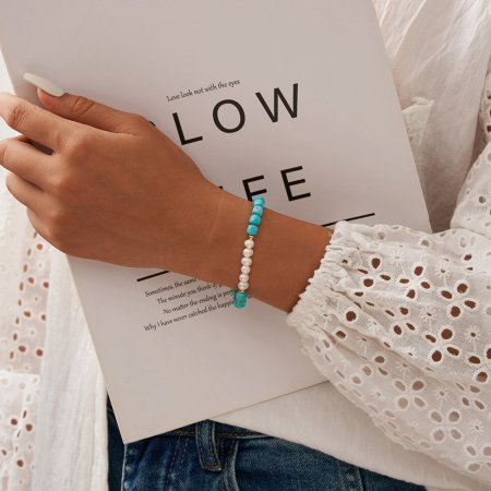 Bratara argint 925 placata cu aur 14K cu perle naturale si turcoaz natural [1]