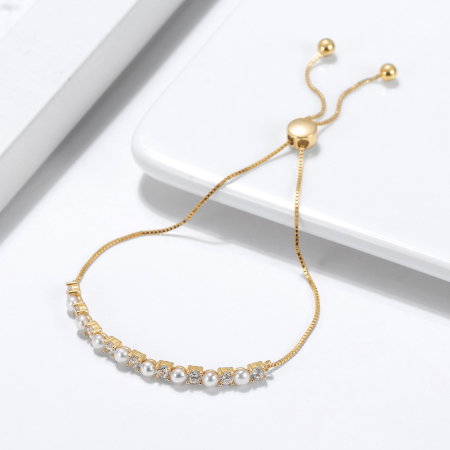 Bratara argint 925 placata cu aur 14K cu perle naturale si zirconiu [3]