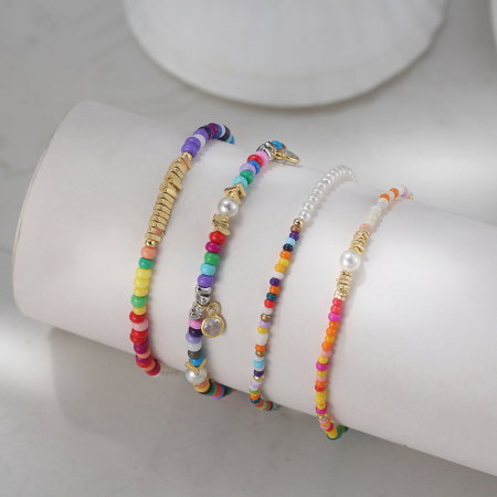 Bratara argint 925 placata cu aur 14K cu perle si margele din sticla colorata [6]