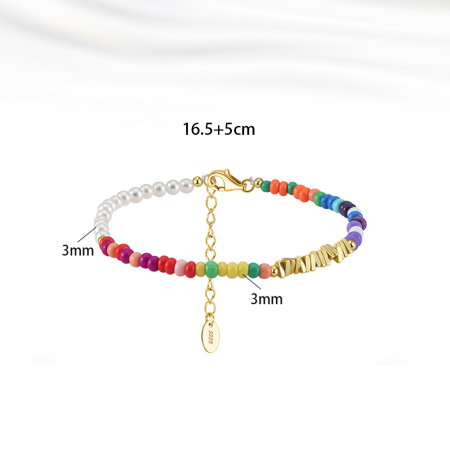 Bratara argint 925 placata cu aur 14K cu perle si margele din sticla colorata [3]