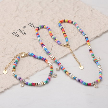 Bratara argint 925 placata cu aur 14K cu perle si zirconiu si margele din sticla colorata [7]