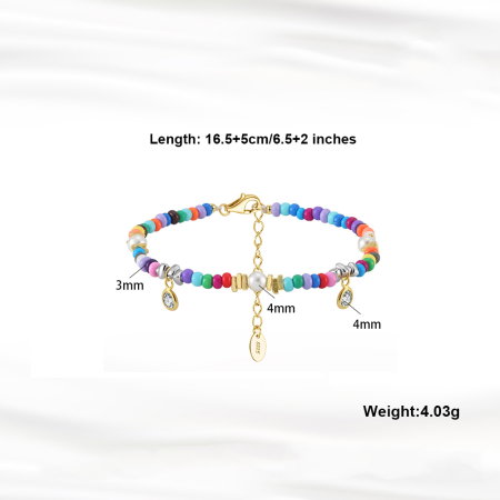 Bratara argint 925 placata cu aur 14K cu perle si zirconiu si margele din sticla colorata [4]