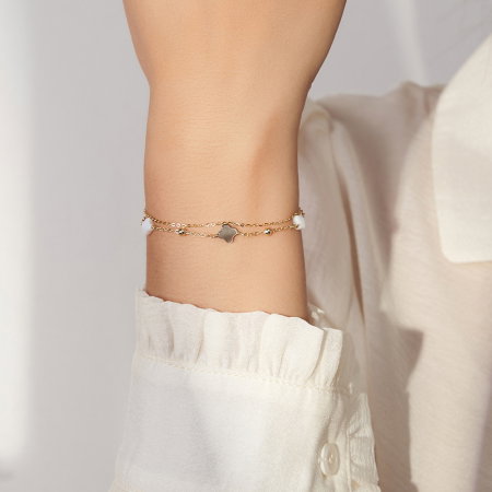 Bratara argint 925 placata cu rodiu cu pandantive din sidef Trifoi cu Patru Foi [2]