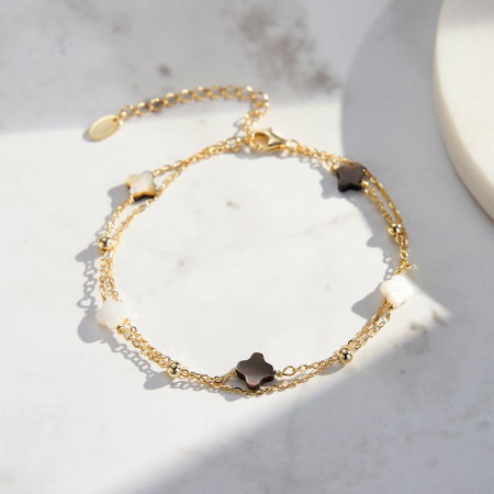 Bratara argint 925 placata cu aur 14K cu pandantive din sidef Trifoi cu Patru Foi [6]