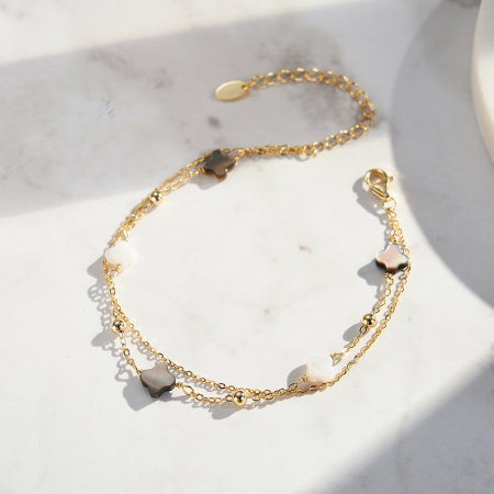 Bratara argint 925 placata cu aur 14K cu pandantive din sidef Trifoi cu Patru Foi [3]