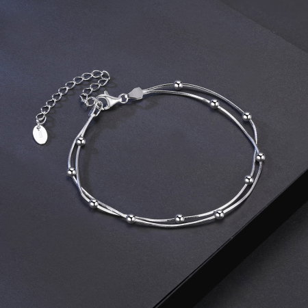 Bratara argint 925 placata cu rodiu cu bilute si doua lanturi [2]