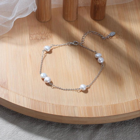 Bratara argint 925 placata cu rodiu cu perle naturale [2]
