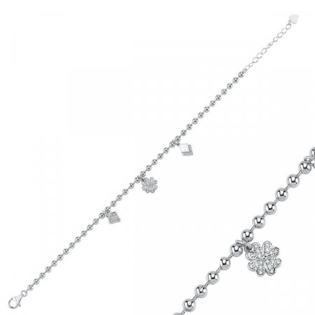 Bratara argint cu trei charmuri trifoi, diamant cu zirconii [1]