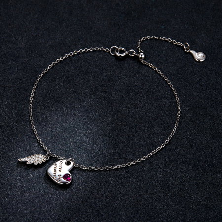 Bratara argint reglabila cu aripa de Inger Protector si inimioara [6]