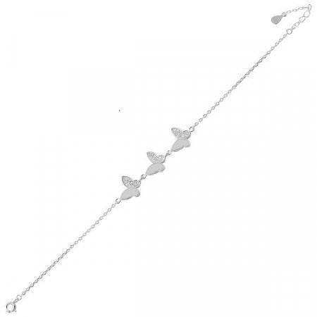 Bratara argint cu trei fluturasi decorati cu zirconii
