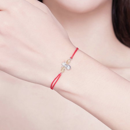 Bratara argint cu albinuta, stea si snur rosu [3]