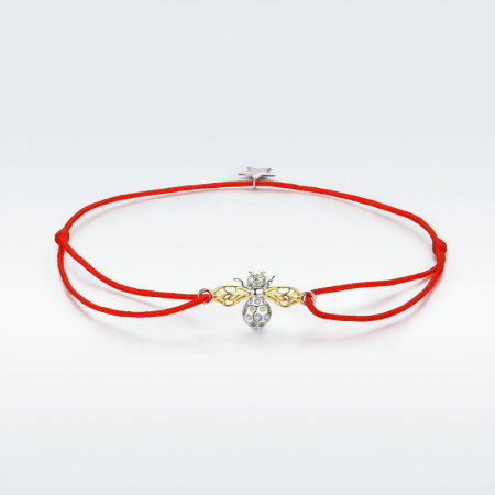 Bratara argint cu albinuta, stea si snur rosu [7]