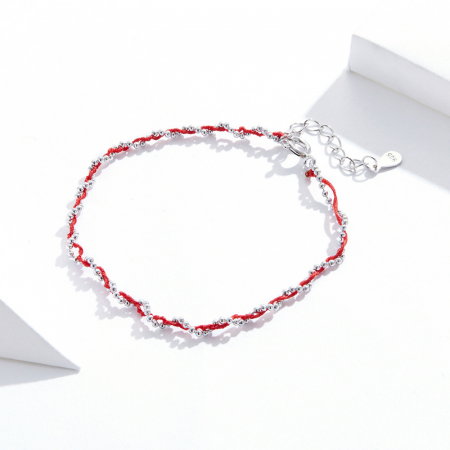 Bratara argint cu sfoara rosie placata cu rodiu [6]