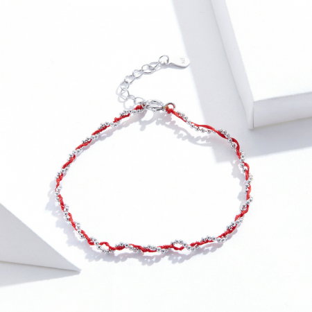 Bratara argint cu sfoara rosie placata cu rodiu [7]
