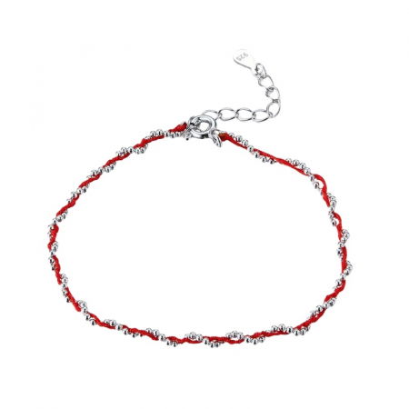 Bratara argint cu sfoara rosie placata cu rodiu