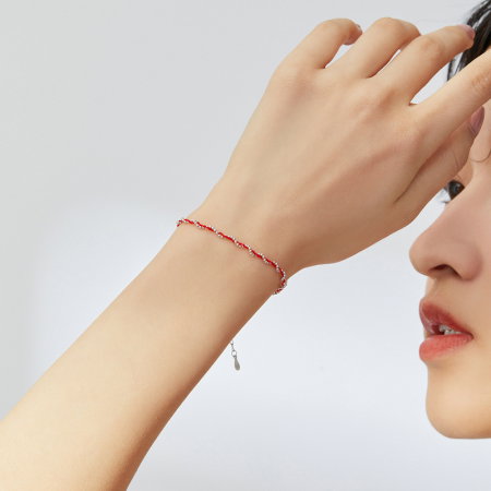 Bratara argint cu sfoara rosie placata cu rodiu [3]