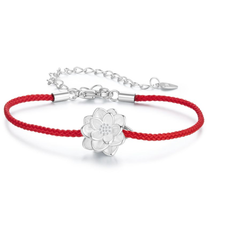 Bratara argint cu snur rosu floare de lotus