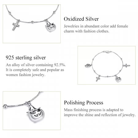 Bratara argint cu patru charmuri cruciulite, craniu si dovleac Halloween [4]