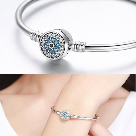 Bratara argint pentru talismane cu zirconii, cu ochi albastru [1]