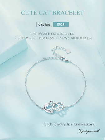 Bratara argint pisica draguta si urma de labuta [8]