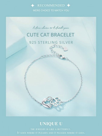 Bratara argint pisica draguta si urma de labuta [15]