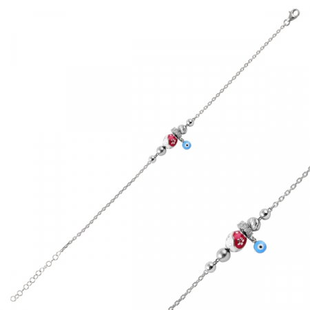 Bratara argint placata cu rodiu, cu bilute si talisman talisman anti-deochi [0]