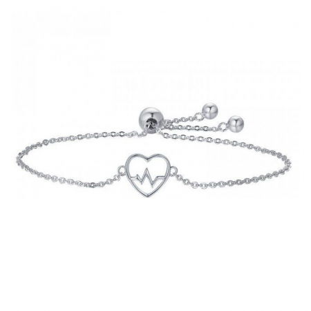 Bratara argint reglabila cu inima si puls