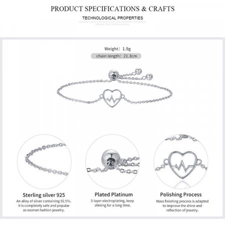 Bratara argint reglabila cu inima si puls [4]