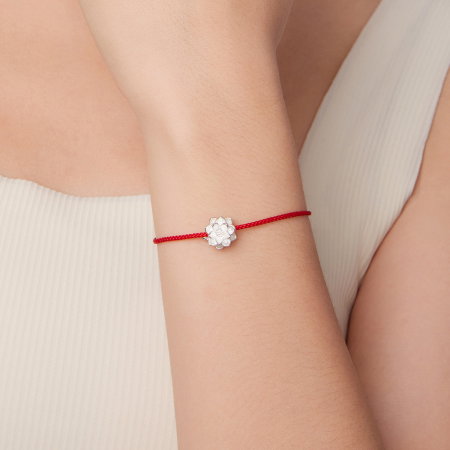 Bratara argint reglabila cu snur rosu floare de lotus [6]