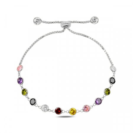 Bratara argint tenis reglabila cu zirconii colorate placat cu rodiu - BTU0130 [0]