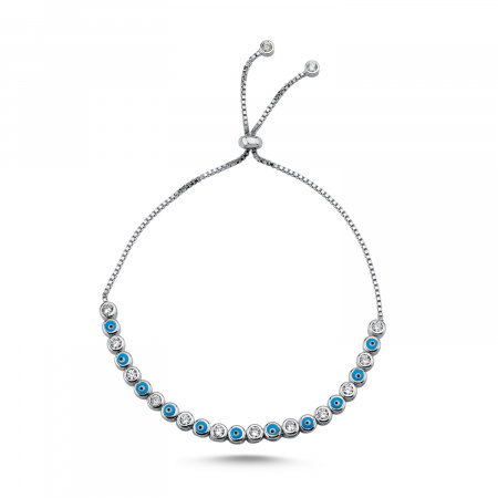 Bratara tennis argint reglabila cu ochi de deochi