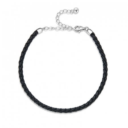 Bratara argint si piele impletita