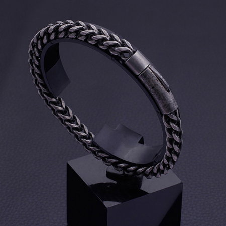 Bratara gri din inox antichizat cu lant tip sarpe de 6 mm [1]