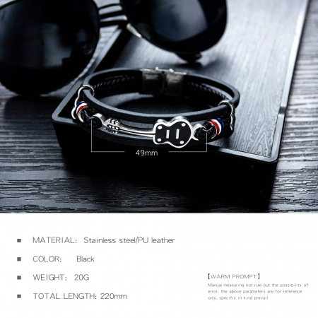 Bratara chitara din inox si piele neagra cu drapelul Frantei [14]