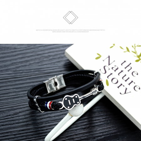 Bratara chitara din inox si piele neagra cu drapelul Frantei [13]