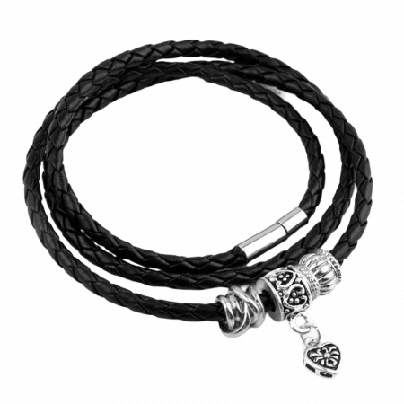 Bratara / Colier din piele neagra impletita cu inchidere magnetica si talisman [0]