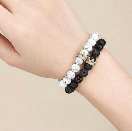 Set 2 Bratari cu margele din roca vulcanica [2]