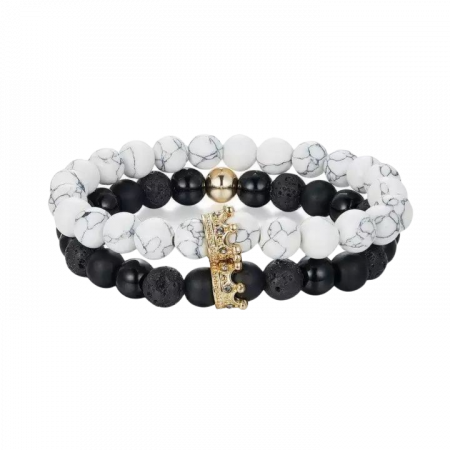 Set 2 Bratari cu margele din roca vulcanica